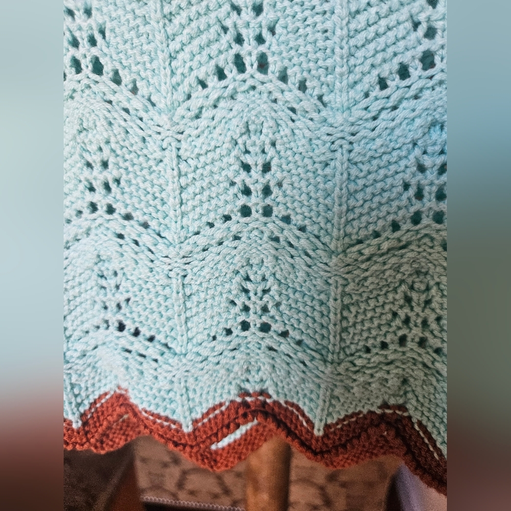 NWOT Urban Outfitters Aqua Open-Knit Sweater with Brown Trim - Picture 9 of 17